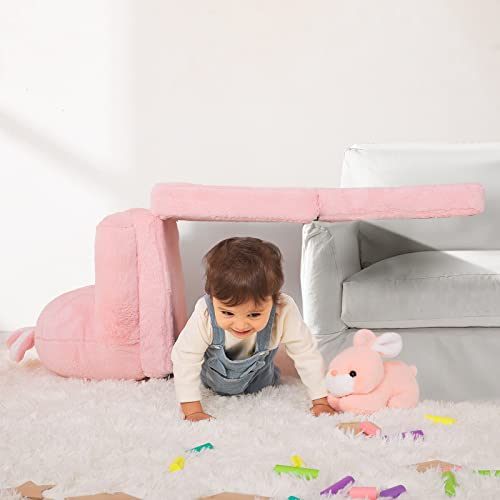 MONKISS Foldable Kids Sofa, Toddler Chair Plush with Removable Cover, Comfy Kids Couch for Kids Age 1-3 (Pink Bunny)