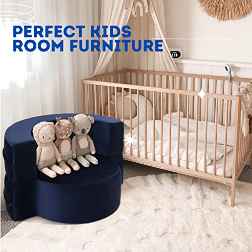 MeMoreCool Toddler Couch, Lounger for Kids, Navy Toddler Chair for Girls & Boys, Toddler Fold Out Sofa Beds, Kids Sofa Chair for Bedroom Lounge, Kids Couch for Playroom, Child Plush Chair Foam