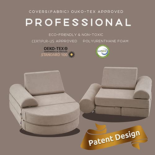 jela Kids Couch 14PCS Luxury, Floor Couch Floor Sofa Modular Furniture for Adults, Playhouse Play Set for Toddlers Babies, Modular Foam Play Couch, Modular Sectional Sofa (Taupe, 57"x28"x18")