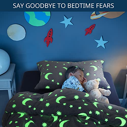HOMBYS Glow in The Dark Comforter Set 5 Piece Twin/Twin XL with Sheets, Blue Velvet Bedding Comforter Sets for Twin Bed, Ultra Soft Down Alternative Comforter for Teenage Boys Kids , Bed in a Bag