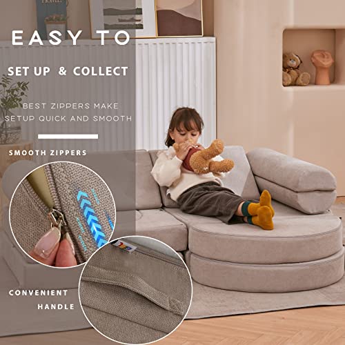 jela Kids Couch 14PCS Luxury, Floor Couch Floor Sofa Modular Furniture for Adults, Playhouse Play Set for Toddlers Babies, Modular Foam Play Couch, Modular Sectional Sofa (Taupe, 57"x28"x18")