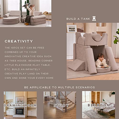 jela Kids Couch 14PCS Luxury, Floor Couch Floor Sofa Modular Furniture for Adults, Playhouse Play Set for Toddlers Babies, Modular Foam Play Couch, Modular Sectional Sofa (Taupe, 57"x28"x18")