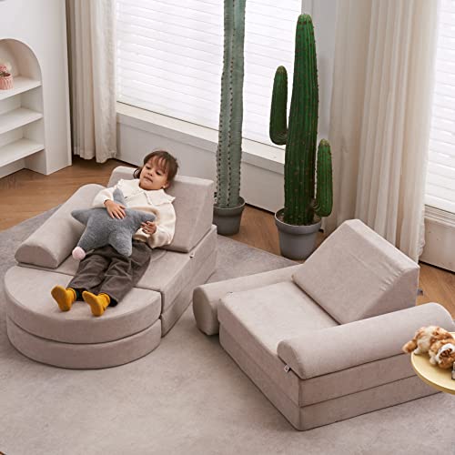 jela Kids Couch 14PCS Luxury, Floor Couch Floor Sofa Modular Furniture for Adults, Playhouse Play Set for Toddlers Babies, Modular Foam Play Couch, Modular Sectional Sofa (Taupe, 57"x28"x18")