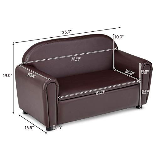 Costzon Kids Sofa, Double Seat Children's Sofa w/Under Seat Storage, Toddler Furniture Armrest Chair for Bedroom, Kids Room, Large Kids Couch w/Sturdy Wood Construction, Gift Toy for Baby Boys Girls