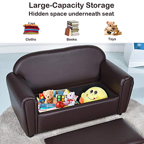 Costzon Kids Sofa, Double Seat Children's Sofa w/Under Seat Storage, Toddler Furniture Armrest Chair for Bedroom, Kids Room, Large Kids Couch w/Sturdy Wood Construction, Gift Toy for Baby Boys Girls