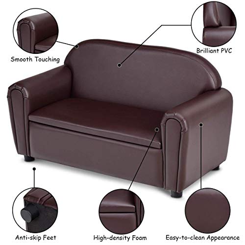 Costzon Kids Sofa, Double Seat Children's Sofa w/Under Seat Storage, Toddler Furniture Armrest Chair for Bedroom, Kids Room, Large Kids Couch w/Sturdy Wood Construction, Gift Toy for Baby Boys Girls