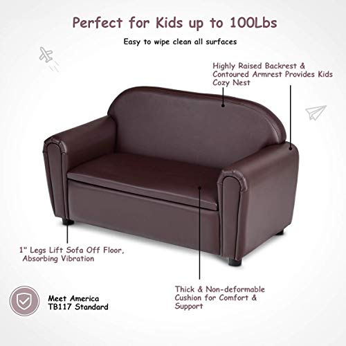 Costzon Kids Sofa, Double Seat Children's Sofa w/Under Seat Storage, Toddler Furniture Armrest Chair for Bedroom, Kids Room, Large Kids Couch w/Sturdy Wood Construction, Gift Toy for Baby Boys Girls