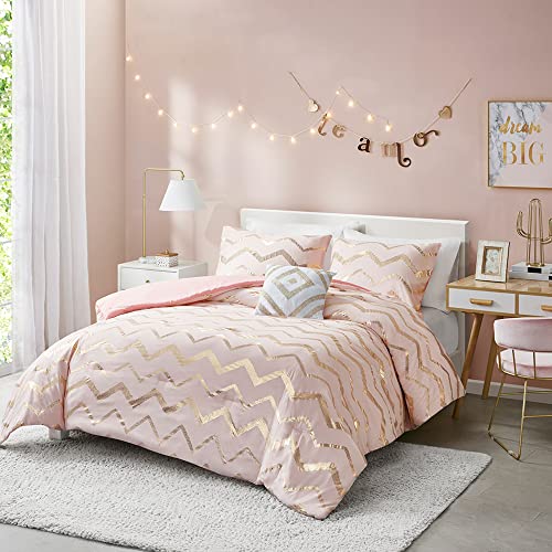 Codi Rose Gold Bedding Set King Size, Girls Blush/Pink Comforter Sets, 4 Piece (2 Matching Sham + 1 Decorative Pillow)