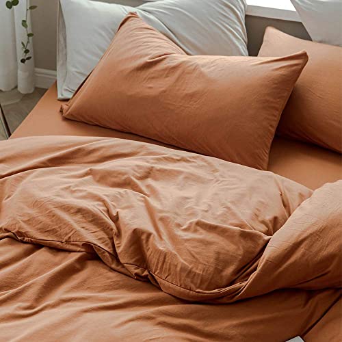 AMWAN Jersey Knit Cotton Duvet Cover Set Solid Pumpkin Color, Luxury Soft Comforter Cover Queen Size 3 Piece Bedding Set 1 Duvet Cover 2 Pillowcases Full Set