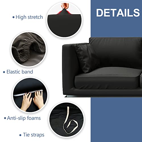 JULAND Couch Cover for Sectional Sofa L Shape, 2-Piece Sofa Covers Non Slip, 3 Seat Sofa + 3 Seat Chaise Furniture Protector Couch Slipcover with Pillowcases, Great for Kids & Pets (Black)