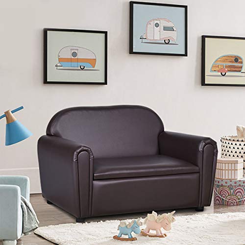 Costzon Kids Sofa, Double Seat Children's Sofa w/Under Seat Storage, Toddler Furniture Armrest Chair for Bedroom, Kids Room, Large Kids Couch w/Sturdy Wood Construction, Gift Toy for Baby Boys Girls