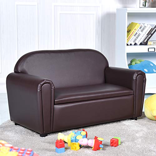 Costzon Kids Sofa, Double Seat Children's Sofa w/Under Seat Storage, Toddler Furniture Armrest Chair for Bedroom, Kids Room, Large Kids Couch w/Sturdy Wood Construction, Gift Toy for Baby Boys Girls