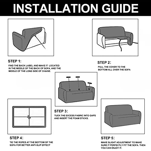 JULAND Couch Cover for Sectional Sofa L Shape, 2-Piece Sofa Covers Non Slip, 3 Seat Sofa + 3 Seat Chaise Furniture Protector Couch Slipcover with Pillowcases, Great for Kids & Pets (Black)