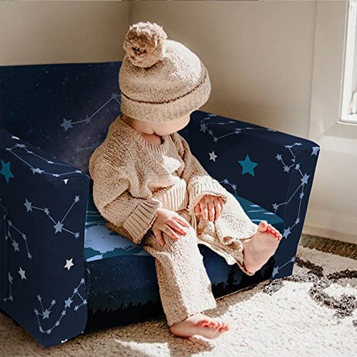 fond + found Kids Sofa, Constellation Zodiac Sign Toddler Couch 2-in-1 Convertible Sofa to Lounger, Starry Sky Flip Open Couch & Sleeper, Toddler Chair Kids Couch for Kids Girls Boys