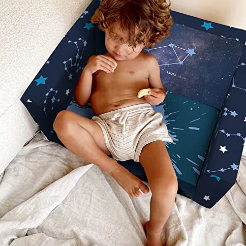 fond + found Kids Sofa, Constellation Zodiac Sign Toddler Couch 2-in-1 Convertible Sofa to Lounger, Starry Sky Flip Open Couch & Sleeper, Toddler Chair Kids Couch for Kids Girls Boys