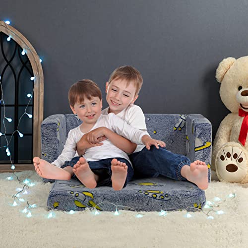 ALIMORDEN 2-in-1 Flip Out Extra Wide Cuddly Kids Couch, Glow in The Dark Toddler Chairs, Convertible Sofa to Lounger, Astronaut