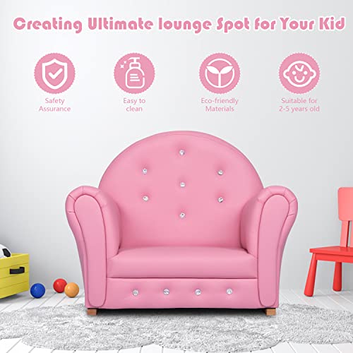 Kinfant Kid Sofa Kids Couch- Kids Armchair with PVC Leather, Mini Toddler Couch for Baby Boys and Girls (Pink)