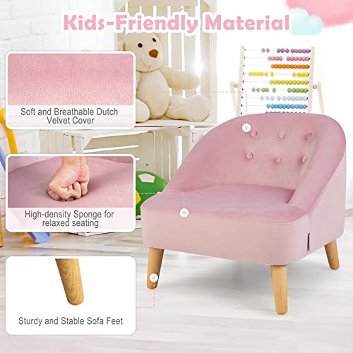 Costzon Kids Sofa with Ottoman, Toddler Chair w/Footstool, Velvet Surface, Children Armchair for Play Room, Nursery, Kindergarten, Kids Room, Gift for 3-5 Years Old Boys & Girls, Toddler Couch (Pink)