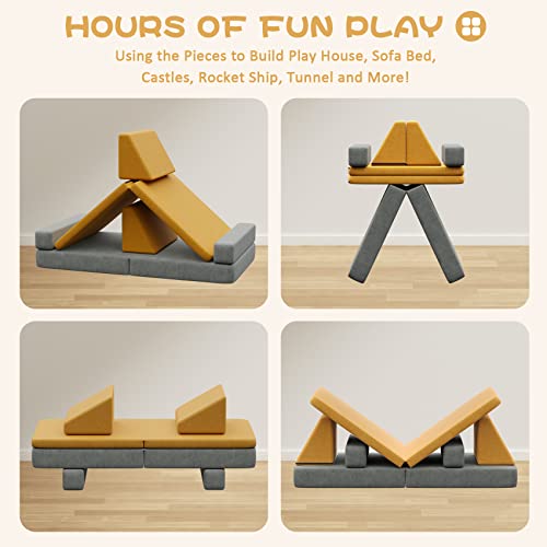 DUSACOM 6 PCS Kids Couch Floor Sofa Modular Furniture Play Set for Toddler to Teen, Indoor Convertible Sofa to Lounger with Washable Covers for Playroom Bedroom, 48" x 28.8" x 18.1" Yellow