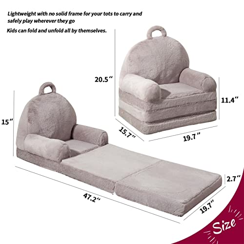 HIGOGOGO Plush Foldable Toddler Chair, Grey Children Couch Backrest Armchair Bed, Upholstered 2 in 1 Flip Open Infant Baby Seat, Kids Sofa for Living Room Bedroom
