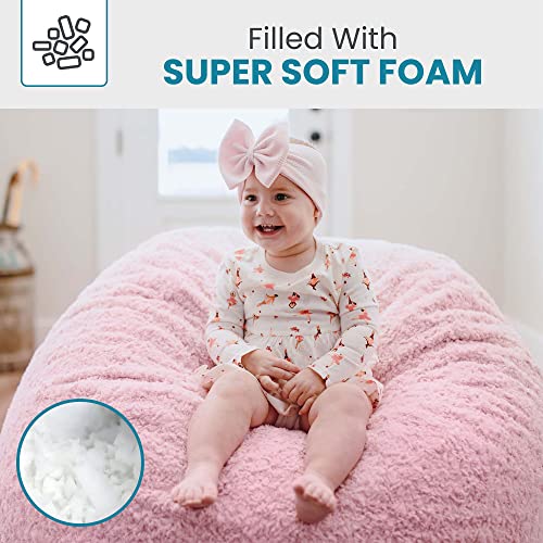 CordaRoy's Faux Fur Bean Bag Chair for Kids, Convertible Chair Folds from Bean Bag to Bed, As Seen on Shark Tank, Pink