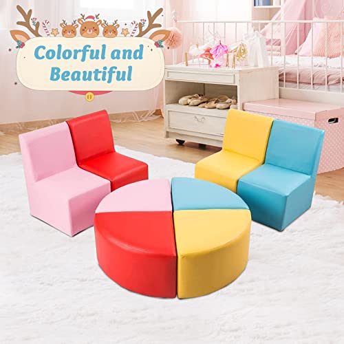 J-SUN-7 Kids Couch Set Toddler Sofa Set - 8 pcs Daycares Chairs for Toddlers Activities, Colorful Modular Flexible Seating Set for Home Preschool Playroom