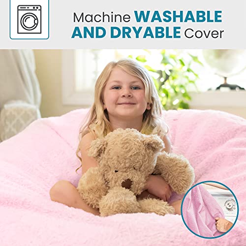 CordaRoy's Faux Fur Bean Bag Chair for Kids, Convertible Chair Folds from Bean Bag to Bed, As Seen on Shark Tank, Pink