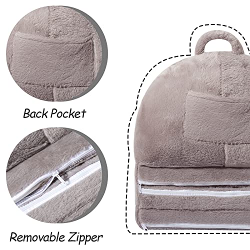 HIGOGOGO Plush Foldable Toddler Chair, Grey Children Couch Backrest Armchair Bed, Upholstered 2 in 1 Flip Open Infant Baby Seat, Kids Sofa for Living Room Bedroom