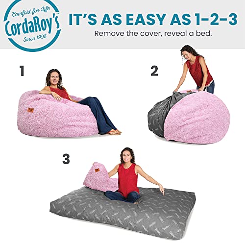 CordaRoy's Faux Fur Bean Bag Chair for Kids, Convertible Chair Folds from Bean Bag to Bed, As Seen on Shark Tank, Pink