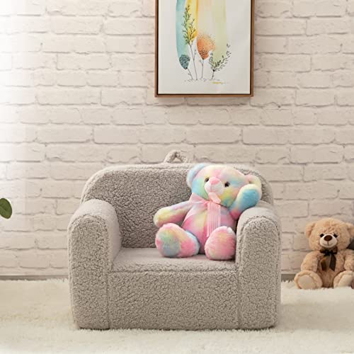 ALIMORDEN Kids Ultra-Soft Snuggle Foam Filled Chair, Single Cuddly Sherpa Reading Couch for Boys and Girls, Light Grey