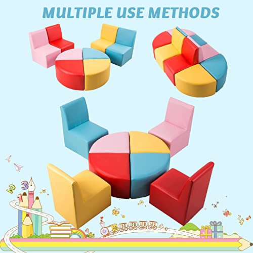 J-SUN-7 Kids Couch Set Toddler Sofa Set - 8 pcs Daycares Chairs for Toddlers Activities, Colorful Modular Flexible Seating Set for Home Preschool Playroom