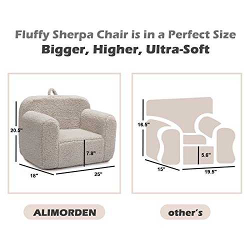 ALIMORDEN Kids Ultra-Soft Snuggle Foam Filled Chair, Single Cuddly Sherpa Reading Couch for Boys and Girls, Light Grey