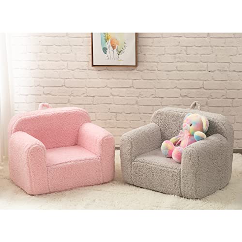 ALIMORDEN Kids Ultra-Soft Snuggle Foam Filled Chair, Single Cuddly Sherpa Reading Couch for Boys and Girls, Light Grey
