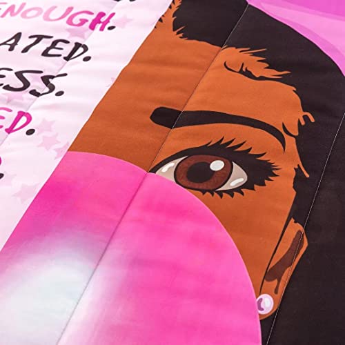 GRAT TIOC Black Girl Bubble Gum Comforter Twin for Kids Teens,Black Girl Magic Bedding Set,African American Girl Inspirational Quotes Bed Comforter Set,Black Princess Bedding Bedroom Decorations
