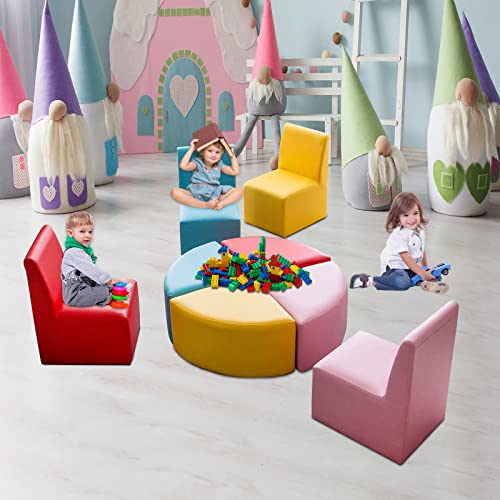 J-SUN-7 Kids Couch Set Toddler Sofa Set - 8 pcs Daycares Chairs for Toddlers Activities, Colorful Modular Flexible Seating Set for Home Preschool Playroom