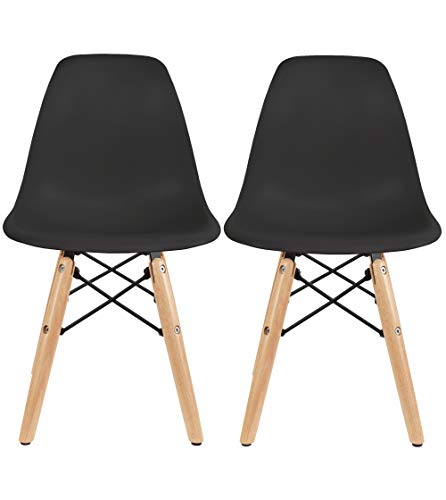 2xhome Set of 2 Kids Size Plastic Toddler Chairs with Natural Wooden Dowel Legs, Black