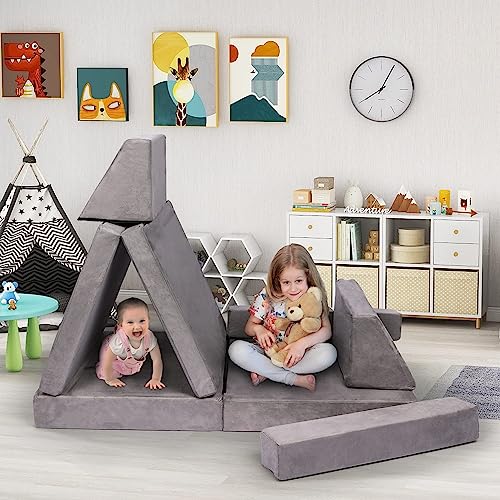 Betterhood Modular Kids Play Couch Child Sectional Sofa Imaginative Furniture Play Set for Creative Kids,Toddler to Teen Bedroom Furniture,Girls and Boys Playroom Convertible Sofa Medium…