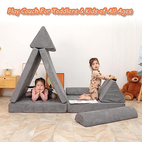 Betterhood Play Couch Sofa for Kids Imaginative Furniture Play Set for Creative Kids,Toddler to Teen Bedroom Furniture,Girls and Boys Playroom Sofa Large Grey