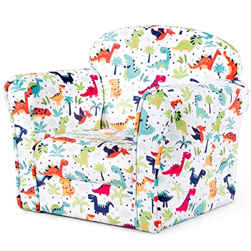 Olakids Kids Sofa, Children Armrest Chair with Cute Pattern, Lightweight Toddler Couch with Sturdy Wood Construction, Portable Mini Chair Furniture for Preschool Playroom Boys Girls (Dinosaur)