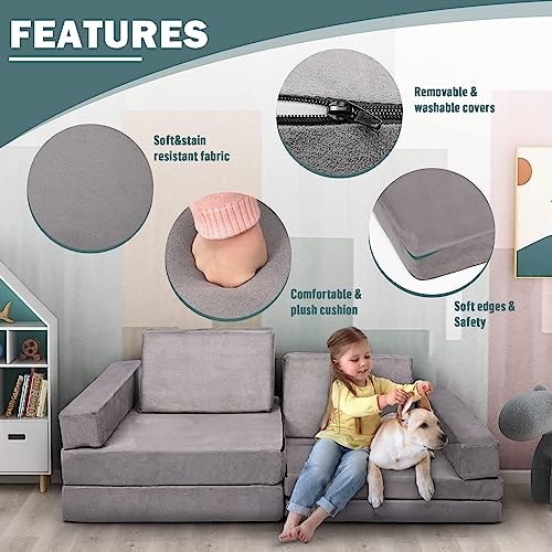 Betterhood Modular Kids Play Couch Child Sectional Sofa Imaginative Furniture Play Set for Creative Kids,Toddler to Teen Bedroom Furniture,Girls and Boys Playroom Convertible Sofa Medium…