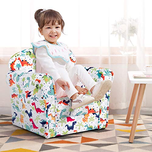 Olakids Kids Sofa, Children Armrest Chair with Cute Pattern, Lightweight Toddler Couch with Sturdy Wood Construction, Portable Mini Chair Furniture for Preschool Playroom Boys Girls (Dinosaur)
