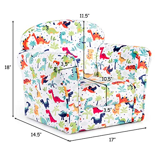Olakids Kids Sofa, Children Armrest Chair with Cute Pattern, Lightweight Toddler Couch with Sturdy Wood Construction, Portable Mini Chair Furniture for Preschool Playroom Boys Girls (Dinosaur)