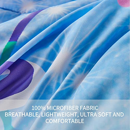 RYNGHIPY 6Pcs Mermaid Tail Comforter Set for Kids Girls, Mermaid Fish Scale Bed in a Bag Twin Size, Sparkle Teal Purple Rainbow Bedroom Decor Bedding Set