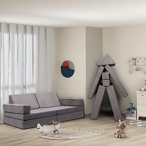 Betterhood Modular Kids Play Couch Child Sectional Sofa Imaginative Furniture Play Set for Creative Kids,Toddler to Teen Bedroom Furniture,Girls and Boys Playroom Convertible Sofa Medium…
