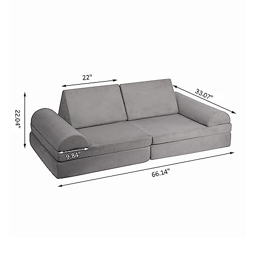 Betterhood Play Couch Sofa for Kids Imaginative Furniture Play Set for Creative Kids,Toddler to Teen Bedroom Furniture,Girls and Boys Playroom Sofa Large Grey