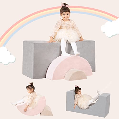 LOAOL Climbing Playset for Toddler, Rainbow Kids Couch, Children Play Couch for Playroom, Soft Foam Climbing & Crawling Playset for Creativity & Imagination, Kids Playroom Furniture