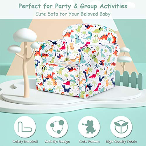 Olakids Kids Sofa, Children Armrest Chair with Cute Pattern, Lightweight Toddler Couch with Sturdy Wood Construction, Portable Mini Chair Furniture for Preschool Playroom Boys Girls (Dinosaur)