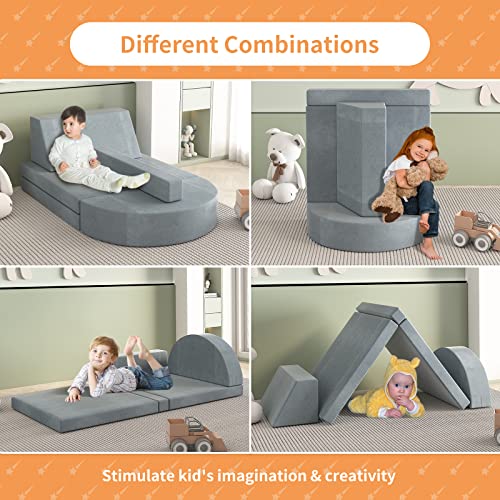 linor Kids Couch Modular Toddler Couch Can be Used in The Bedroom Playroom Kindergarten, 5-Piece Play Couch for Toddlers and Children Can be Used as a Furniture Play Set (Charcoal Grey)