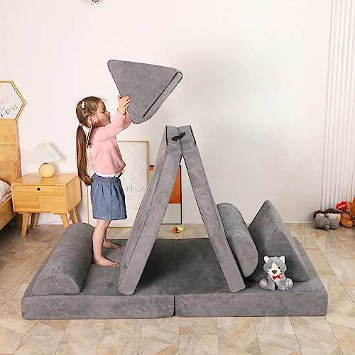 Betterhood Play Couch Sofa for Kids Imaginative Furniture Play Set for Creative Kids,Toddler to Teen Bedroom Furniture,Girls and Boys Playroom Sofa Large Grey