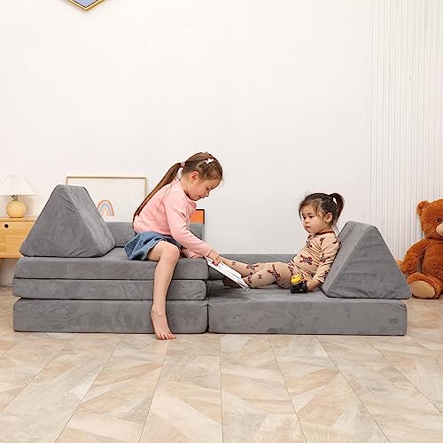Betterhood Play Couch Sofa for Kids Imaginative Furniture Play Set for Creative Kids,Toddler to Teen Bedroom Furniture,Girls and Boys Playroom Sofa Large Grey